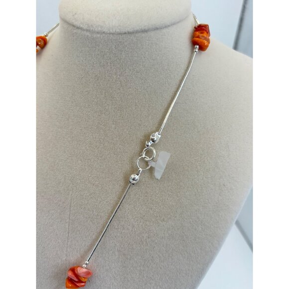 Womens Necklace RARE 18" Spiny Oyster Liquid Silver Natural Gemstone Boho Navajo - Picture 3 of 3